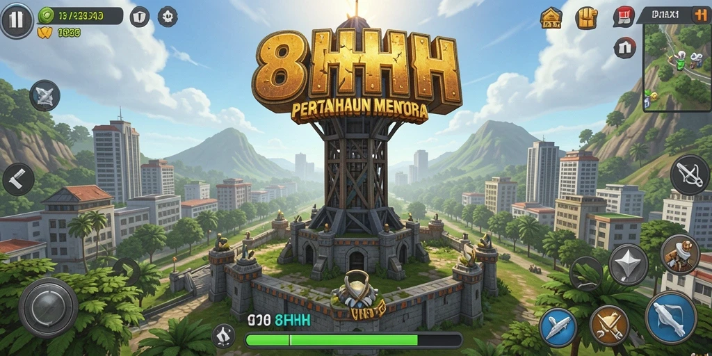 Tampilan gameplay seru di 8HHH dengan berbagai menara strategis.