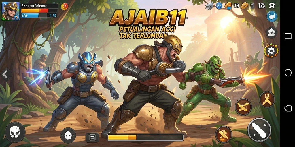 Tampilan gameplay aksi penuh ketegangan AJAIB11.