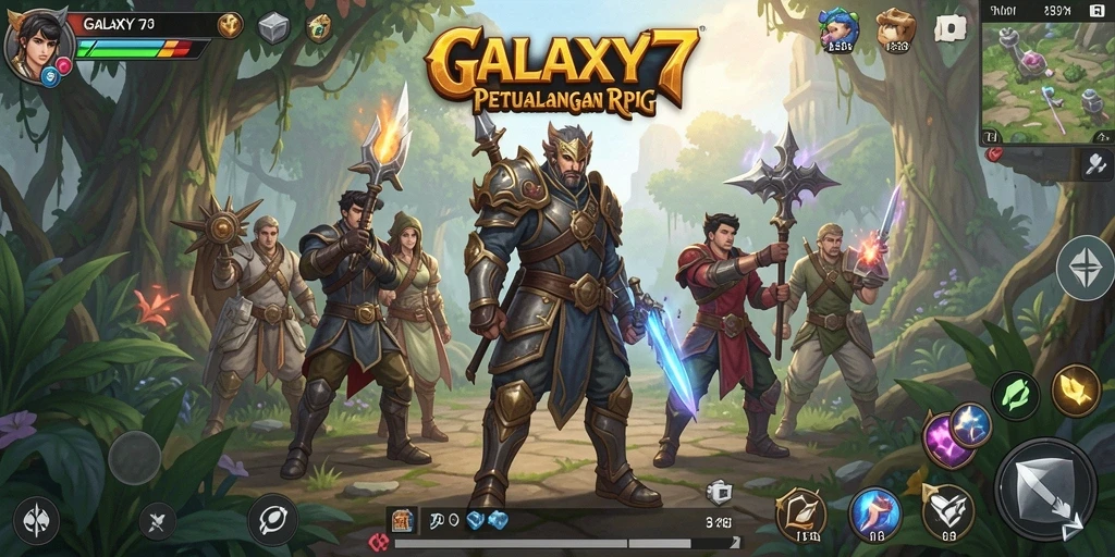 Tampilan screenshot utama GALAXY77 yang menunjukkan pertarungan epik di galaksi.