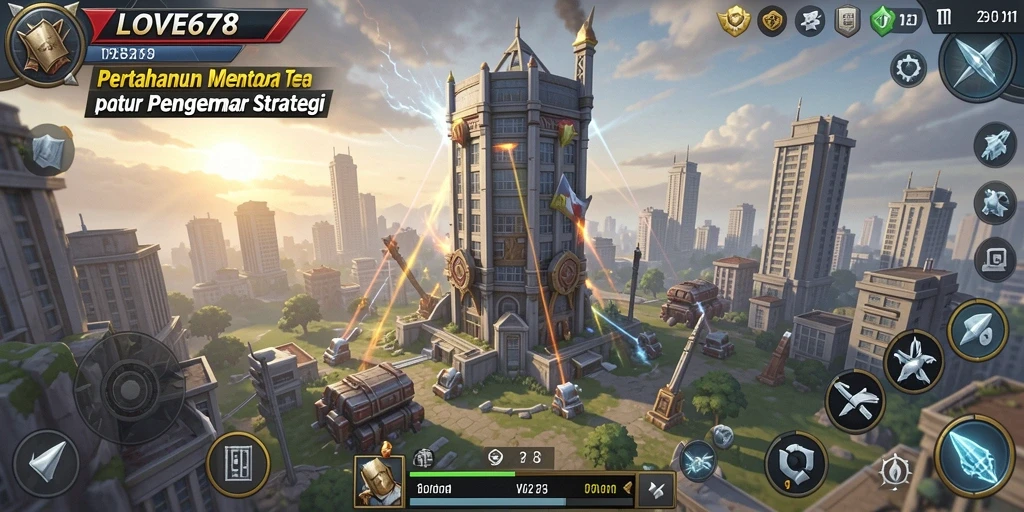 Tampilan gameplay menara pertahanan yang strategis dan mendebarkan.