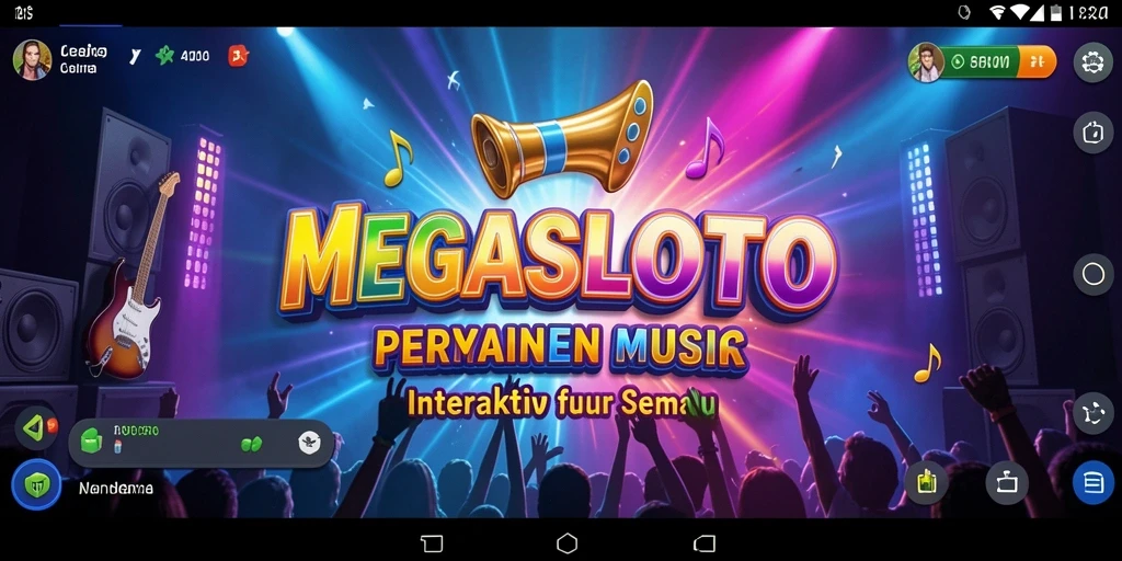 Screenshot utama MEGASLOTO menampilkan antarmuka permainan musik yang menarik.