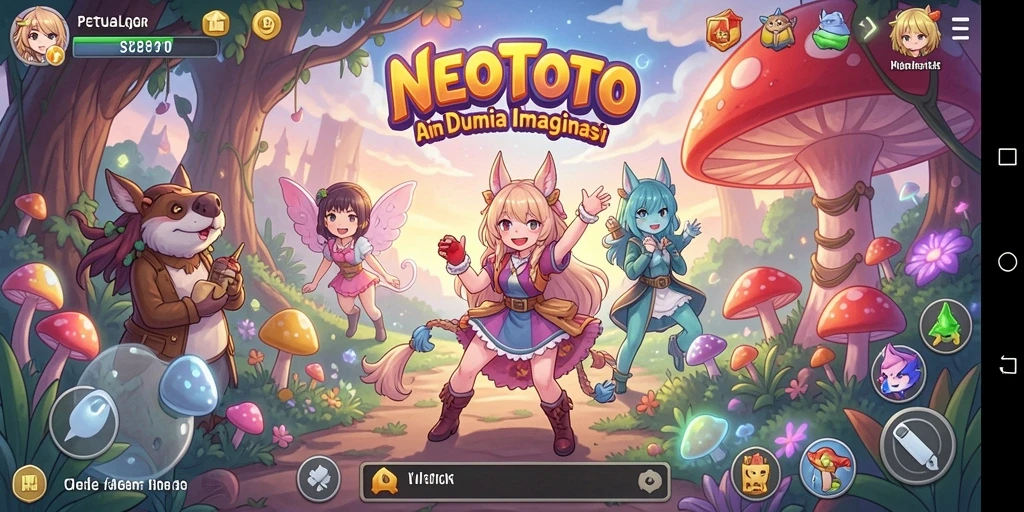Tampilan gameplay NEOTOTO dengan karakter anime yang menawan.