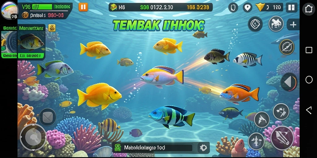 Screenshot menunjukkan gameplay seru tembak ikan di V98.
